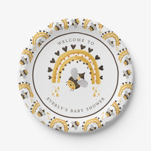 Assiettes En Carton Mod Rainbow Bumblebee Miel Bee Baby shower (Devant)