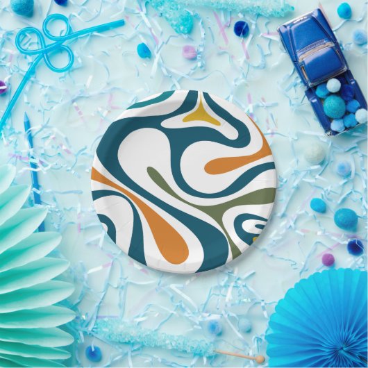 Assiettes En Carton Mod Swirl Trippy Retro Moderne Motif Abstrait (Fête)