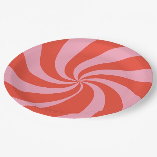 Assiettes En Carton Mod Wavy Retro Noël bonbon rose rouge Vacances (Angle)