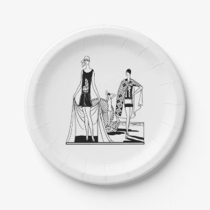 Assiettes En Carton Mode Art Déco Vintage Dames à la Plage