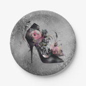 Assiettes En Carton Mode gothique Stiletto talon avec Roses rose mauve (Devant)