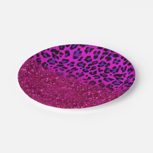 Assiettes En Carton Mode moderne rose violet Parties scintillant Leopa (Angle)