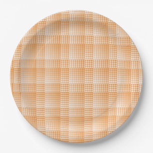 Assiettes En Carton Modèle abstrait à carreaux orange et blanc