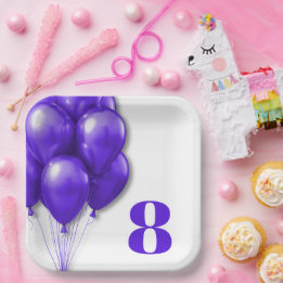 Assiettes En Carton Modèle d'âge d'anniversaire enfant Ballons Violets