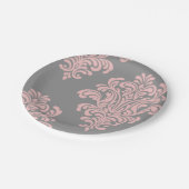 Assiettes En Carton Modèle Damas rose et gris (Angle)