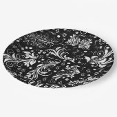 Assiettes En Carton Modèle Damask, Damask français, noir et blanc (Angle)