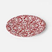 Assiettes En Carton Modèle damassé Ikat - Rouge foncé et blanc (Angle)