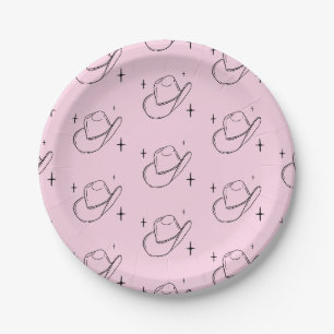Assiettes En Carton Modèle de chapeau de cowgirl disco rose pour enter