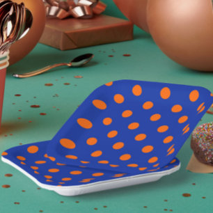 Assiettes En Carton Modèle de conception de points orange sur fond ble