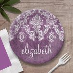 Assiettes En Carton Modèle de Damas de fond de prune pourpre avec nom<br><div class="desc">Un motif vintage avec tableau de bord et dentelle. Regardez de près les fleurs et les feuilles.Un design tendance avec les couleurs de bijoux et l'élégance. Les éléments sont plus faciles à customiser lorsque vous remplacez tout le texte et les photos en premier. Si votre art doit encore être ajusté,...</div>