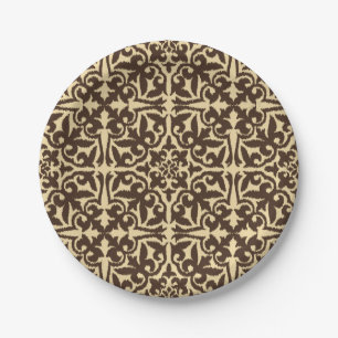 Assiettes En Carton Modèle de damas Ikat - Chocolat Brown et Tan