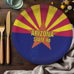 Assiettes En Carton Modèle de drapeau de l'Arizona peint sur bois