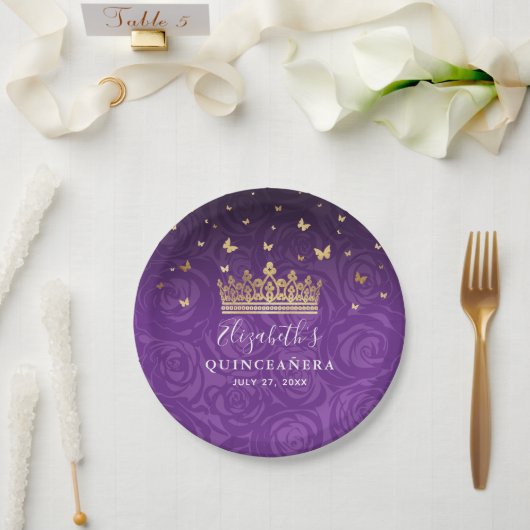 Assiettes En Carton Modèle de fête d'anniversaire Quinceanera Violet D (Mariage)