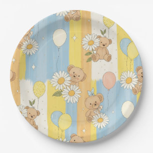 Assiettes En Carton Modèle de jardin aux marguerites Ourson (12)