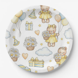 Assiettes En Carton Modèle de jardin aux marguerites Ourson (14)