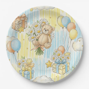 Assiettes En Carton Modèle de jardin aux marguerites Ourson (3)