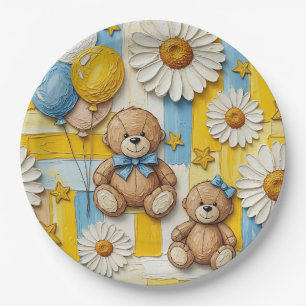 Assiettes En Carton Modèle de jardin de marguerites Ourson (11)