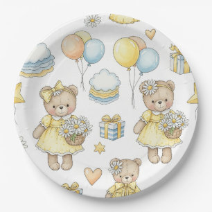 Assiettes En Carton Modèle de jardin de marguerites Ourson (16)