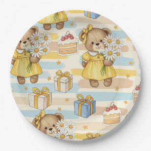 Assiettes En Carton Modèle de jardin de marguerites Ourson (5)
