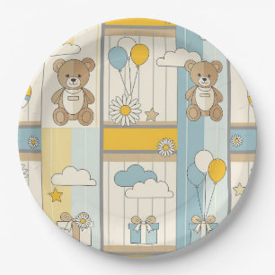Assiettes En Carton Modèle de jardin de marguerites Ourson (9)