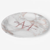 Assiettes En Carton Modèle de monogramme en marbre doré Rose sur mesur (Angle)