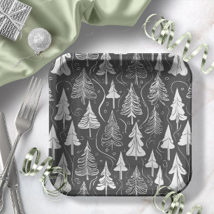 Assiettes En Carton Modèle de Noël noir et blanc #6 ID1009