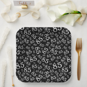 Assiettes En Carton Modèle de nombre aléatoire 85e fête Noir/Blanc