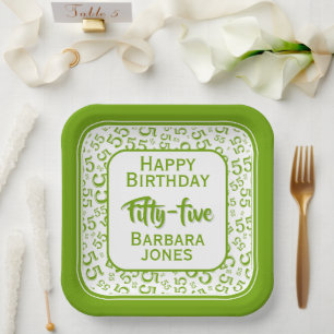 Assiettes En Carton Modèle de nombre aléatoire de la 55e fête Vert/Bla