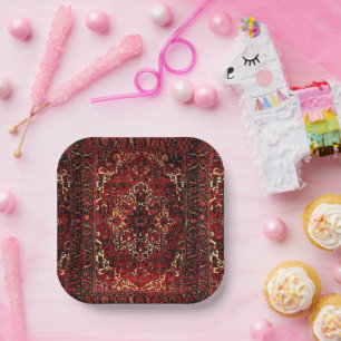Assiettes En Carton Modèle de tapis oriental en rouge foncé