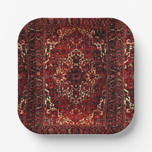 Assiettes En Carton Modèle de tapis oriental en rouge foncé (Recto)