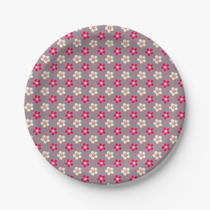 Assiettes En Carton Modèle floral de pourpre et de fleurs blanches sur