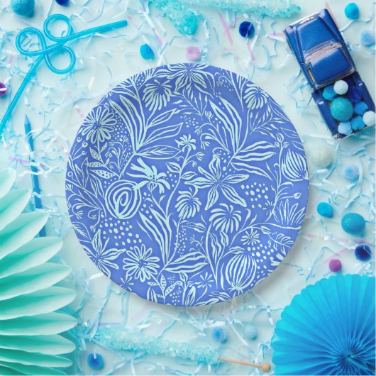 Assiettes En Carton Modèle floral préféré en bleu (Fête)