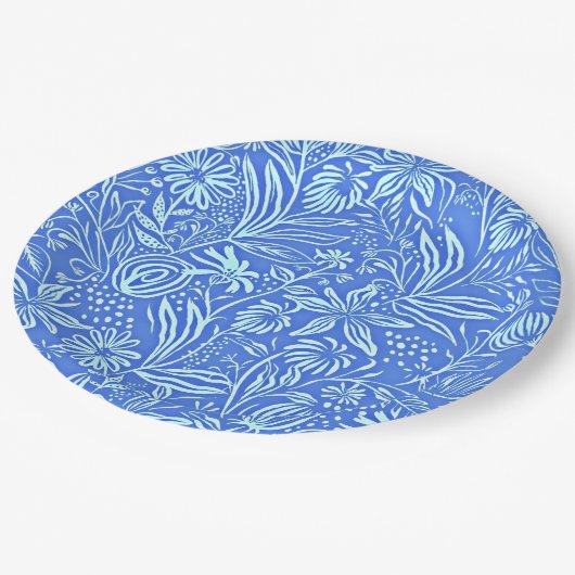 Assiettes En Carton Modèle floral préféré en bleu (Angle)