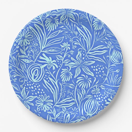 Assiettes En Carton Modèle floral préféré en bleu (Devant)