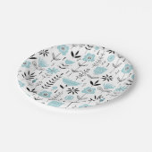 Assiettes En Carton Modèle floral scandinave bleu (Angle)