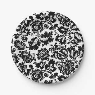Assiettes En Carton Modèle floral vénitien noir et blanc de William Mo