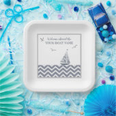 Assiettes En Carton Modèle moderne de couleur gris de voilier, Nautiqu (Fête)