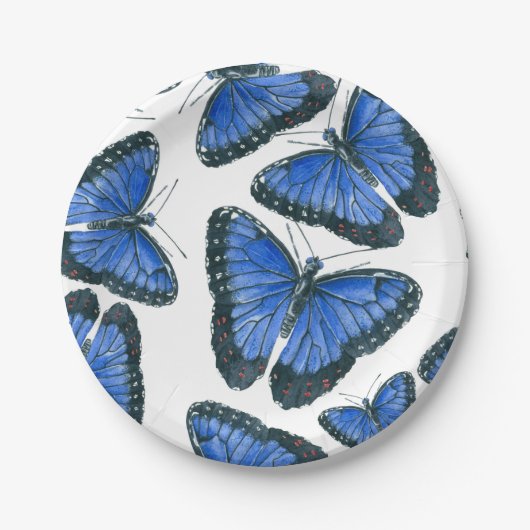 Assiettes En Carton Modèle motif de papillon bleu morpho (Devant)