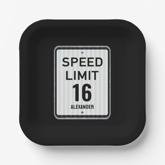 Assiettes En Carton Modern 16th Birthday Speed Sign (Recto)