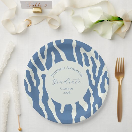 Assiettes En Carton Modern blue and cream abstract Pattern graduation (Mariage)