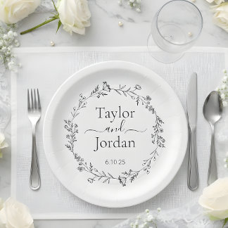 Assiettes En Carton Modern Botanical Wedding Floral | Minimalist