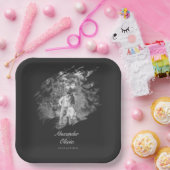 Assiettes En Carton Modern Brushstroke Photo Wedding | Soft Black (Fête)