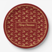 Assiettes En Carton Modern Christmas Paper Plates Red & Gold Reindeer (Devant)