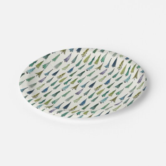 Assiettes En Carton Modern Christmas Trees Illustrated Pattern (Angle)