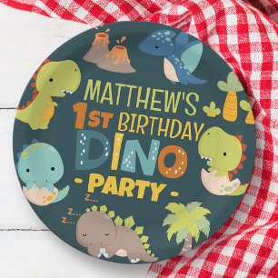 Assiettes En Carton Modern Cute Dino Dinosaur Fête d'anniversaire pour