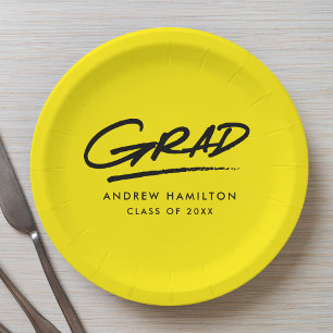 Assiettes En Carton Modern Dashed Grad Yellow Graduation