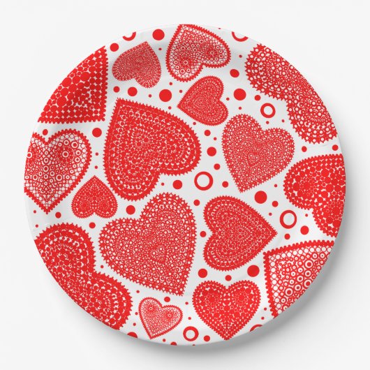 Assiettes En Carton Modern Fancy Red Graphic Hearts Pattern (Devant)