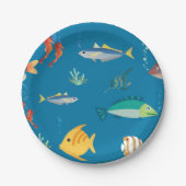 Assiettes En Carton Modern Fish and Seahorse illustrated Pattern Blue (Devant)