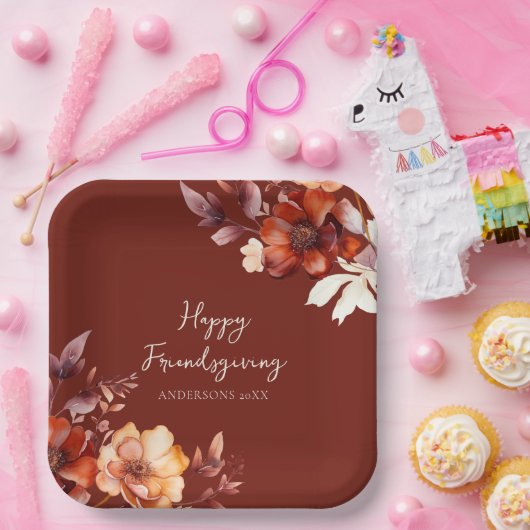 Assiettes En Carton Modern Floral Friendsgiving (Fête)