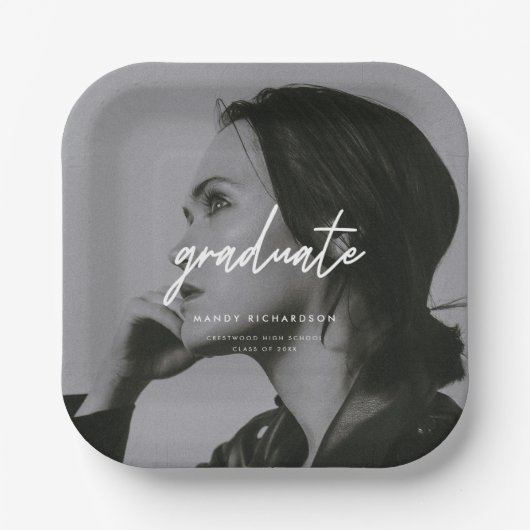 Assiettes En Carton Modern Full Photo Script Custom Graduation Party (Recto)